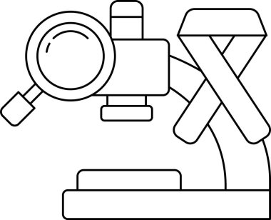 A microscope with a magnifying glass on it. The microscope is black and white