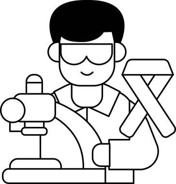 A man in a lab coat is smiling and holding a ribbon. The image is about a man who is working in a lab and is happy about his work