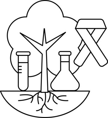 A drawing of a tree with a ribbon tied to it and a few test tubes scattered around it. The ribbon is tied to the tree, and the tubes are placed around the tree in various positions