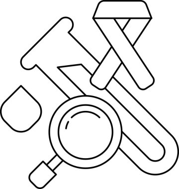A black and white drawing of a microscope, a blood sample, and a cancer ribbon. Concept of medical testing and the importance of early detection for cancer
