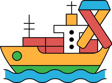 A ship with a ribbon tied to it. The ribbon is tied to the ship's mast