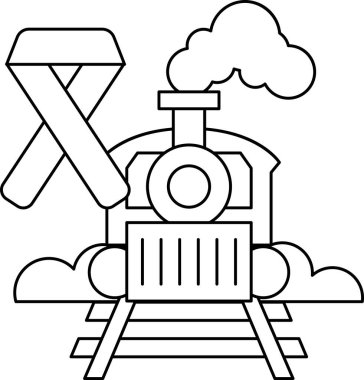 A train with a ribbon on it. The ribbon is for breast cancer awareness. The train is on a track and has a steam engine