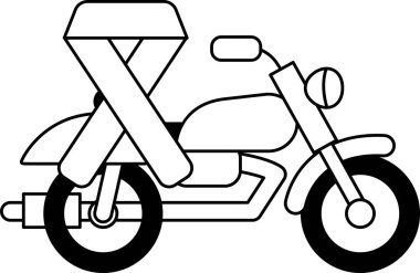 A motorcycle with a ribbon on it. The ribbon is for breast cancer awareness. The motorcycle is black and white