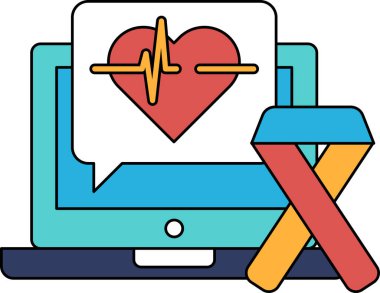 A laptop with a heart and a ribbon on it. The ribbon is for breast cancer awareness. The heart is a symbol of love and support for those affected by the disease