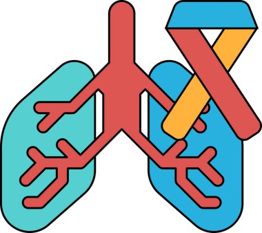 A drawing of a lung with a ribbon on it. The ribbon is meant to represent a lung cancer ribbon