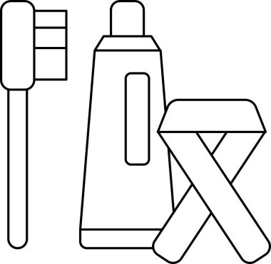A toothbrush, toothpaste, and a chair are shown in a black and white drawing. Concept of personal hygiene and the importance of taking care of one's teeth. Scene is serious and informative