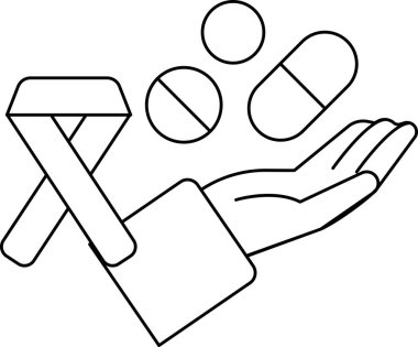 A hand holding pills and a ribbon. The ribbon is for a cause. The pills are for a disease