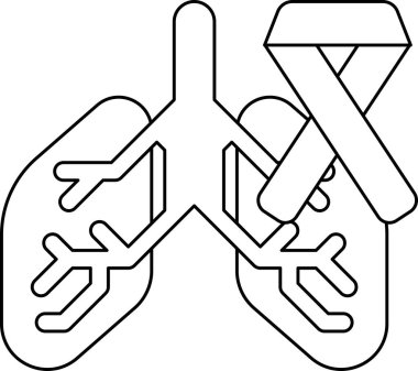 A drawing of a lung with a ribbon on it. The ribbon is meant to represent a lung cancer ribbon