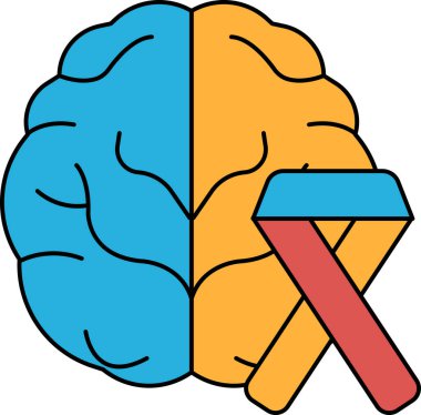 A brain with a ribbon on it. The ribbon is for a cause. The brain is white and the ribbon is black