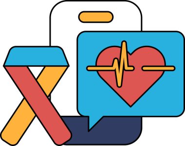 A ribbon is shown with a heart and a cell phone. The ribbon is for breast cancer awareness