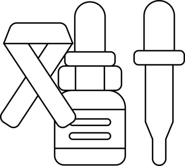 A bottle of medicine with a dropper next to it. The bottle is labeled with a ribbon, which suggests that it is for a cause or a specific group of people