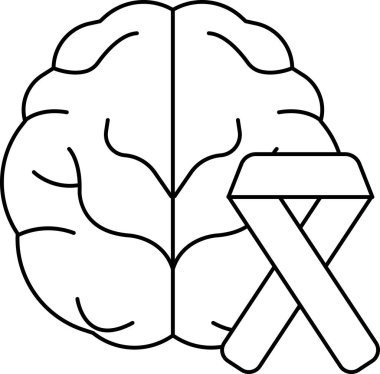 A brain with a ribbon on it. The ribbon is for a cause. The brain is white and the ribbon is black