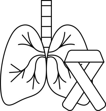 A drawing of a lung with a ribbon tied around it. The ribbon is for breast cancer awareness
