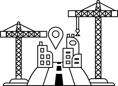 A city skyline with a large crane in the background. The crane is in the middle of the image and is surrounded by buildings. The buildings are tall and are spread out across the image