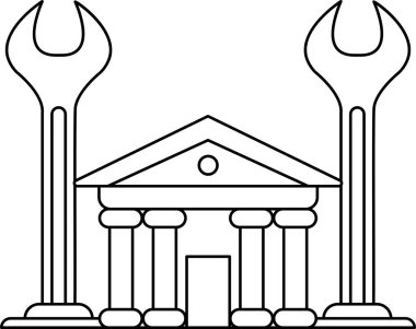 A building with a large door and two pillars. The building is a bank