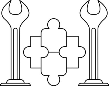 A puzzle piece is shown with a wrench and a person. The puzzle piece is a symbol of teamwork and collaboration, while the wrench and person represent the tools