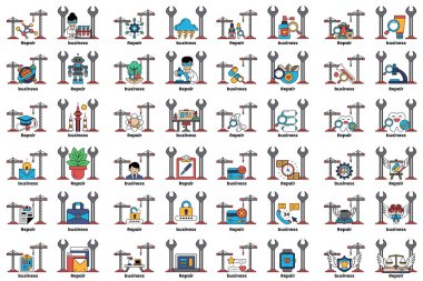 A collection of images with various professions and tools. The images are in a grid format and include a variety of professions such as a mechanic, a plumber, and a construction worker