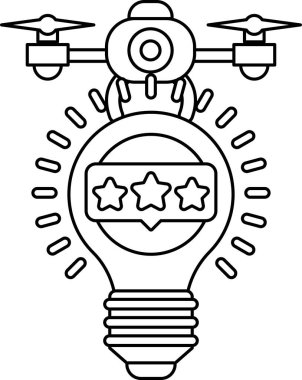 A light bulb with three stars and a camera on top. The light bulb is a symbol of creativity and the stars represent positive feedback