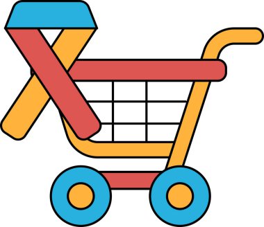 A shopping cart with a ribbon on it. The ribbon is pink and white