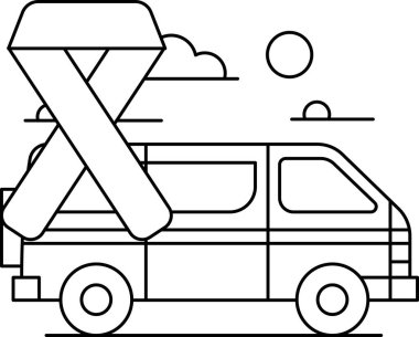 A black and white drawing of a truck with a ribbon on it. The ribbon is meant to represent a cause or a message
