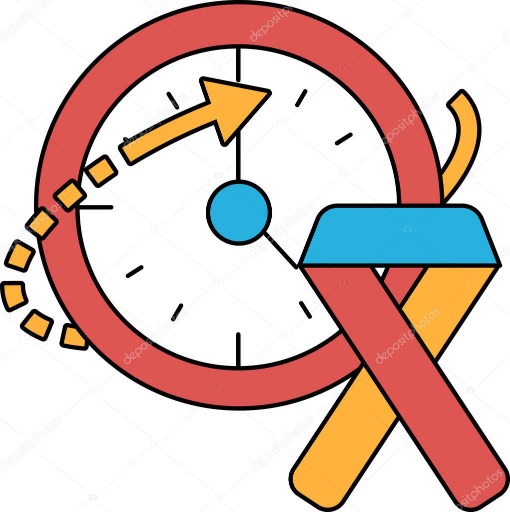 A clock with the hands at the numbers 3 and 9. A red arrow pointing to the number 3