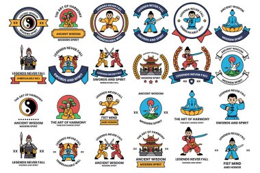 A collection of black and white images of children in various martial arts poses. The images are all different, but they all have a similar theme of martial arts