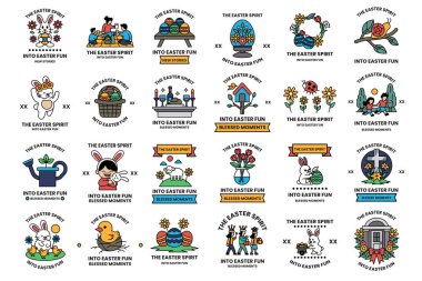 The Easter Spirit is the theme of these images. They are all black and white and feature various Easter symbols such as flowers, birds, and baskets