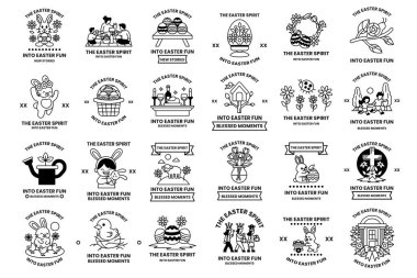 The Easter Spirit is the theme of these images. They are all black and white and feature various Easter symbols such as flowers, birds, and baskets