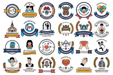 A collection of black and white symbols and shapes. Some of the shapes are hearts, and some are crosses