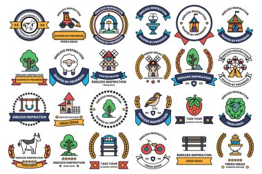 A collection of black and white symbols and icons. Some of the symbols include a tree, a house, a bicycle, a car, a boat, a bird, a bench, a fountain, and a clock