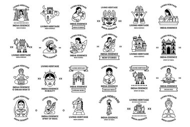 A collection of images with the word India on them. Some of the images are of people, some are of buildings, and some are of animals