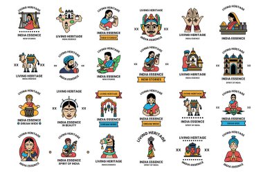 A collection of images with the word India on them. Some of the images are of people, some are of buildings, and some are of animals