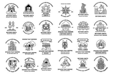 A collection of black and white icons that say 