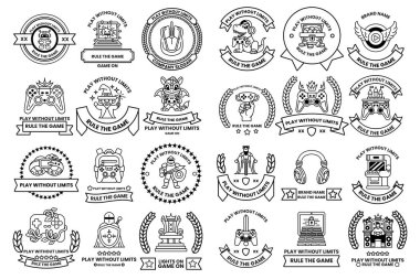 A collection of badges with various designs and themes. Some of the themes include gaming, sports, and travel