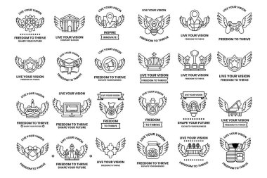 A set of black and white images of birds with the words 