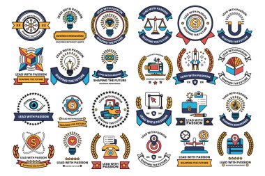 A collection of black and white logos and symbols. Some of the logos include a gavel, a book, a laptop, and a light bulb