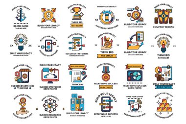 The image is a collection of logos and symbols. Each logo has a different concept and mood, and they all convey a sense of innovation and progress