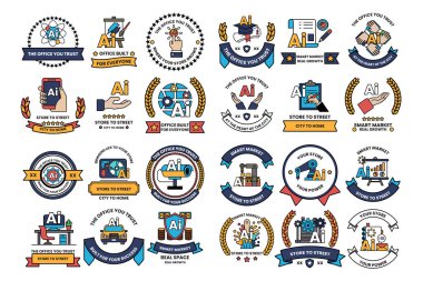 Siyah beyaz simge ve sembollerden oluşan bir koleksiyon. Bazı simgeler arasında bir el, bir ağaç, bir bina ve bir yıldız var.