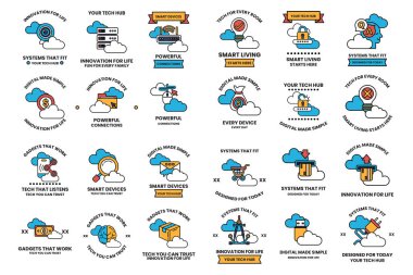 Görüntü, bulutla ilgili çeşitli tasarımların bir koleksiyonudur. Tasarımlarda bir insan bulutu, teknesi olan bir bulut ve cep telefonu tutan bir insan bulutu yer alıyor.