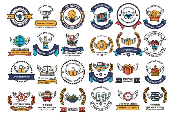 A collection of symbols and emblems, including a cross, a heart, and a truck. The symbols are all white and arranged in a grid