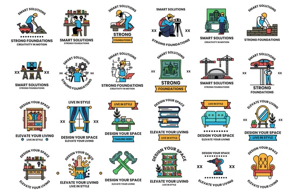 The image is a collection of black and white icons that are related to the concept of strength. The icons include a man with a hammer, a man with a book, a man with a car, and a man with a chair