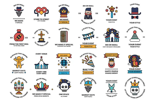 A collection of black and white icons for various events. The icons include a man in a cowboy hat, a man in a suit, a man with a beard, a man with a beard and mustache, a man with a beard and mustache