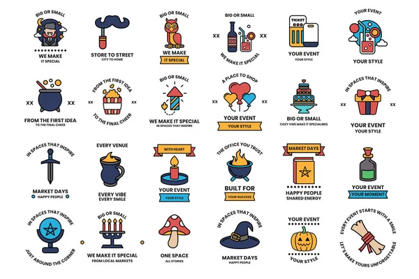 A collection of symbols and icons, including a sword, a candle, a cup, and a bottle