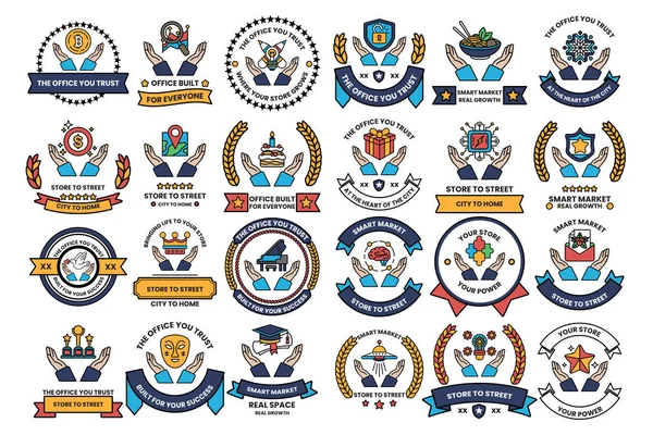 Taç, kalp ve el de dahil olmak üzere bir sembol ve amblem koleksiyonu. Sembollerin hepsi siyah ve beyaz.