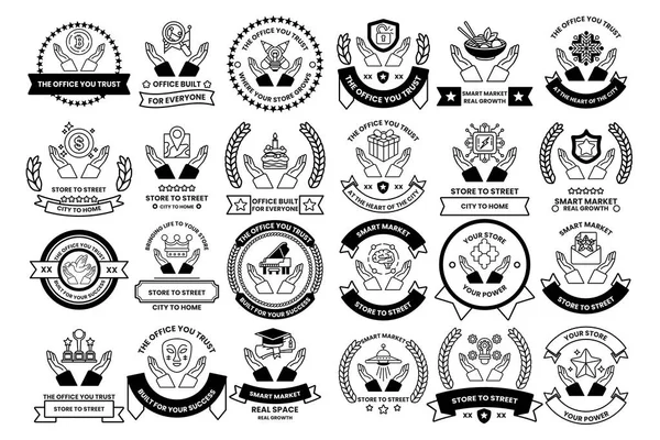 Taç, kalp ve el de dahil olmak üzere bir sembol ve amblem koleksiyonu. Sembollerin hepsi siyah ve beyaz.