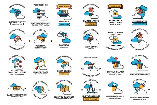 Görüntü, bulutla ilgili çeşitli tasarımların bir koleksiyonudur. Tasarımlarda bir insan bulutu, teknesi olan bir bulut ve cep telefonu tutan bir insan bulutu yer alıyor.
