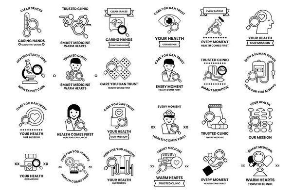 A collection of black and white icons for health and wellness. The icons include a heart, a person looking at a computer, a person looking at a book, a person looking at a cell phone