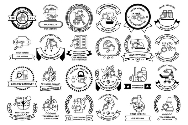 A collection of badges with various designs and colors. Some of the badges have a sports theme, while others have a more abstract design