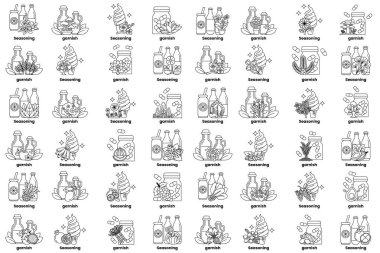 Çeşitli baharatlar kavramının bir dizi çizgili hali.