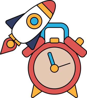 Çalar saatin üstünde bir roket var. Saat 10: 00 'a ayarlandı.